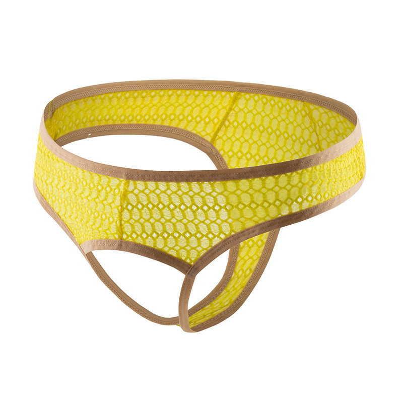 夏季新款透气大码男士内裤丁字裤蕾丝低腰性感漏臀镂空男生情趣