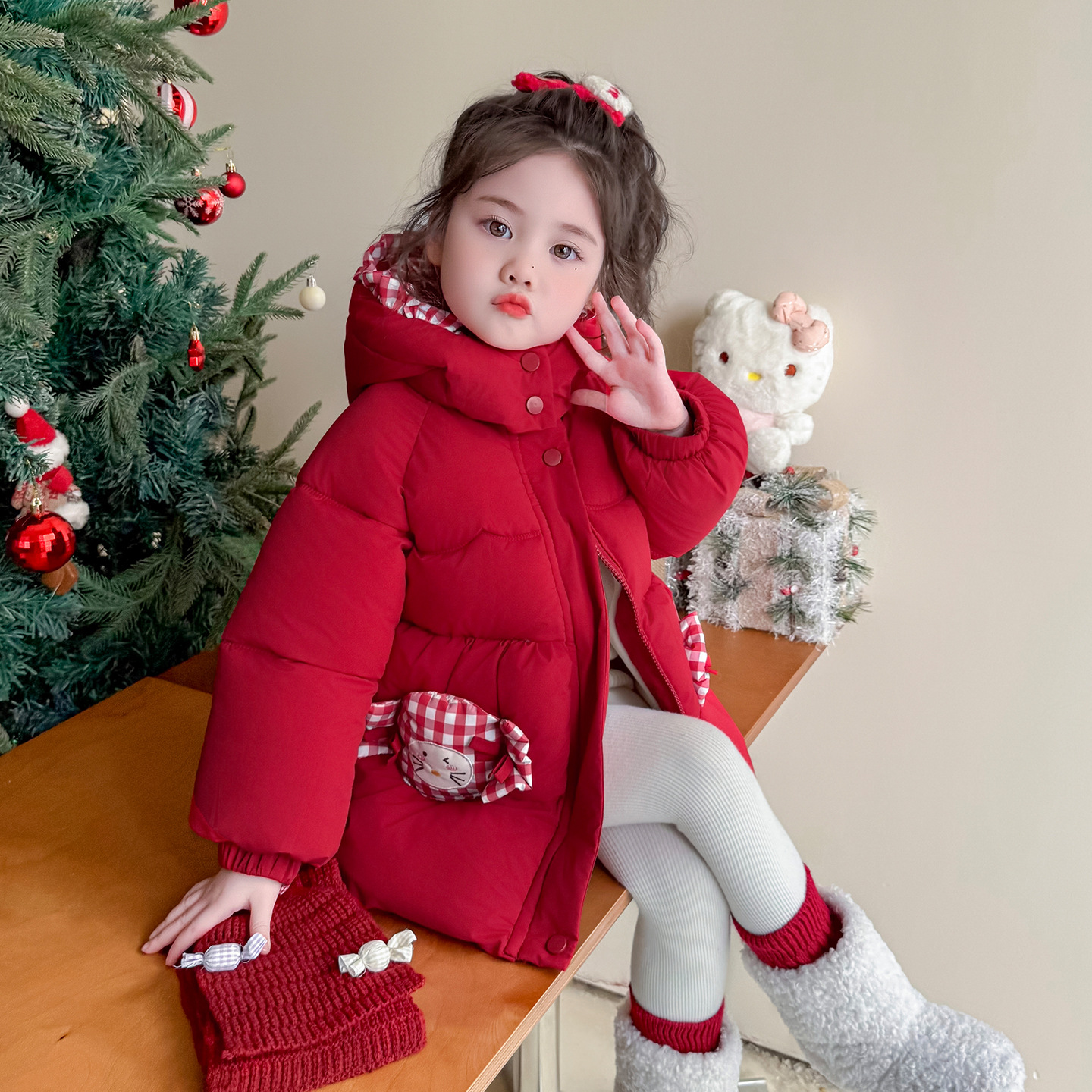 女童加绒棉服冬季2025新款洋气儿童加厚保暖棉衣冬装新年外套P118，童装棉衣，祺妙童装