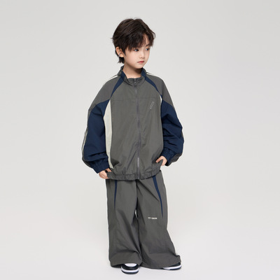 2026春季新款童美式复古拼色套装中大儿童洋气宽松运动两件套潮