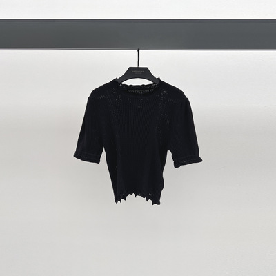 木耳边纯棉针织衫安斐欧娜花边领