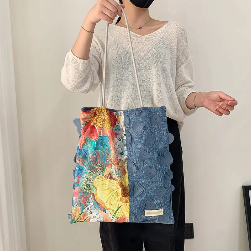 海洋之花蓝牛仔lib*rty小众设计帆布包袋级感肩通勤百搭气质