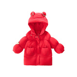 女童红色棉衣冬加厚中长款儿童棉服2025新款洋气夹棉外套棉袄P120，童装棉衣，祺妙童装