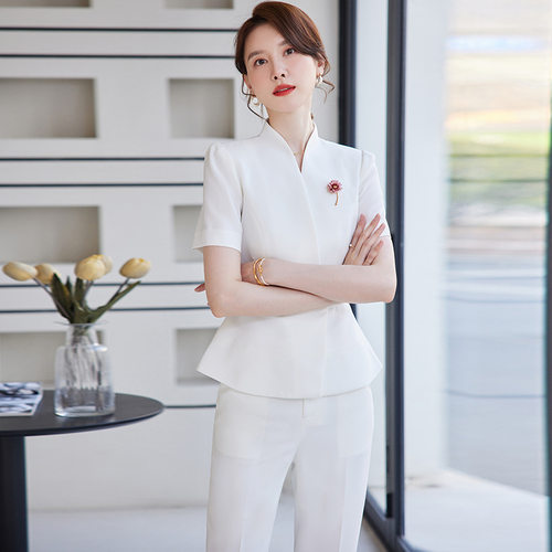 荷叶边短袖工作服礼服白色高级感