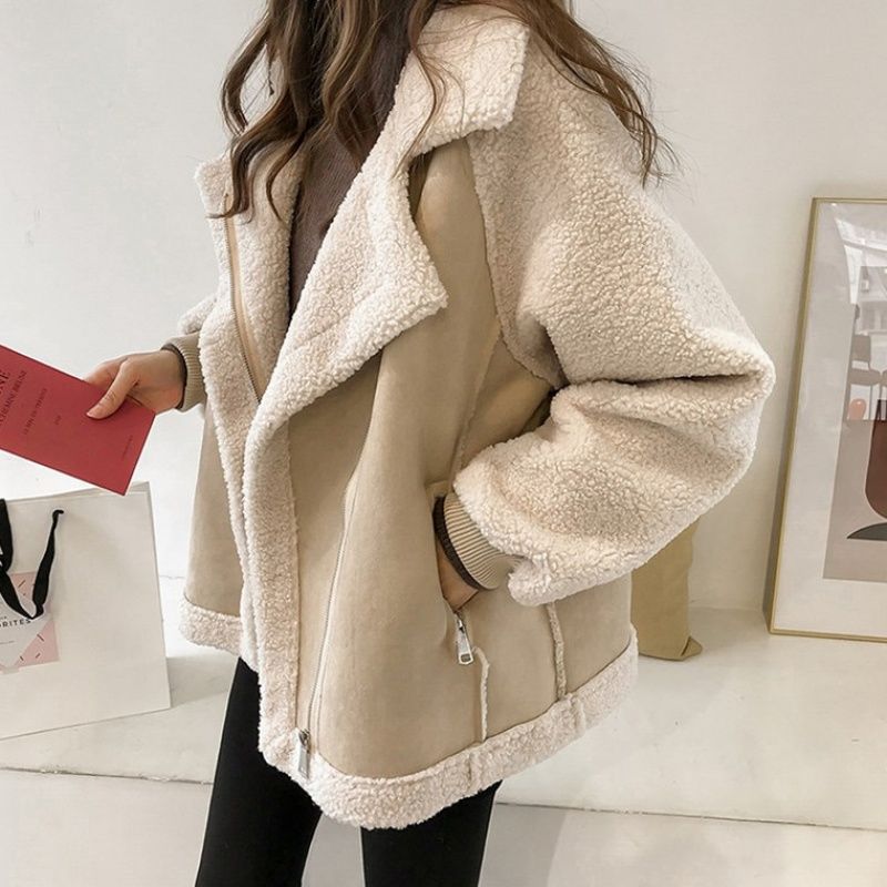 羊羔毛外套女秋冬季2025新款羊羔绒加厚保暖皮毛一体小个子机车服