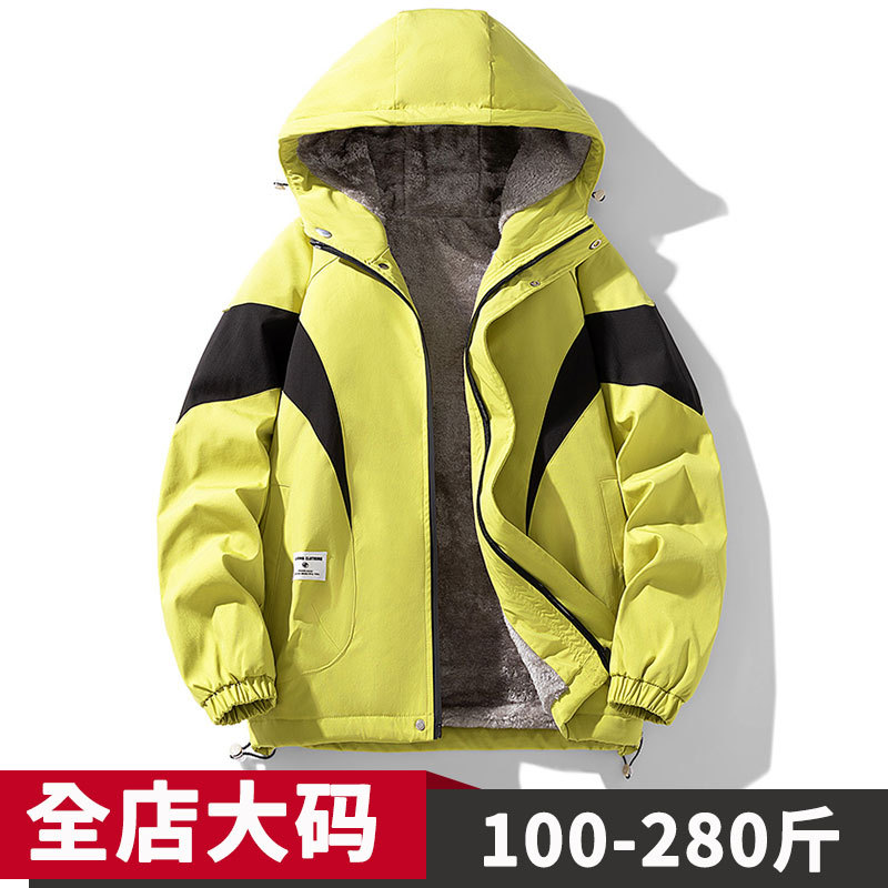胖子棉衣冬季加加大300斤宽松显瘦加绒加厚冲锋衣夹克外套8xl