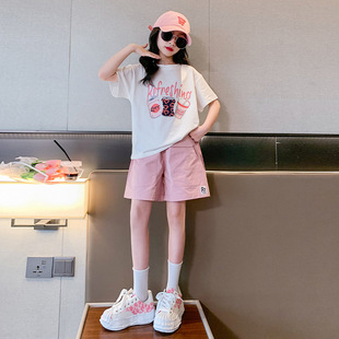 女童套装夏季薄款2026新款洋气儿童夏装童装女大童纯棉短袖两件套