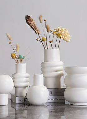 轻奢陶瓷花组合ins风创意白色素烧工艺品家居装饰摆件水培花花瓶