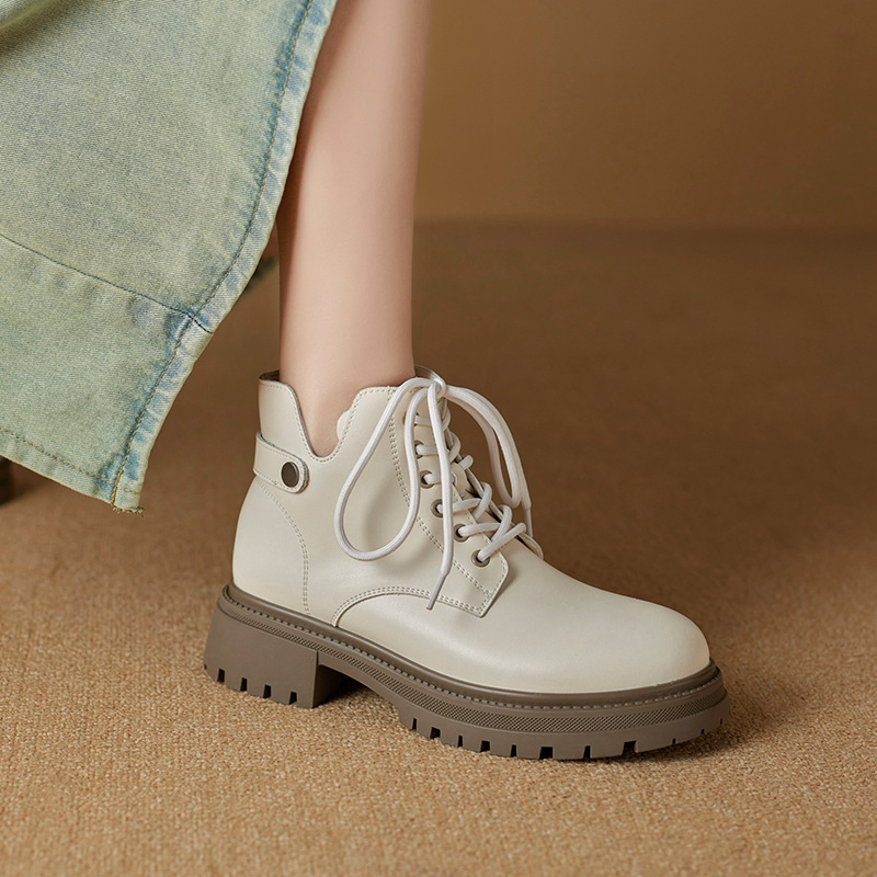 2024新款真皮马丁靴女春秋时尚靴小个子女靴厚底英伦风短靴子潮