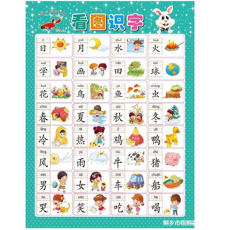儿童早教启蒙墙贴汉语拼音认汉字幼儿看图识字无声挂图学习墙贴