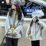 女童2025年新款时尚奥利绒保暖加厚连帽外套户外秋冬休闲简约修身，童装外套，祺儿童装