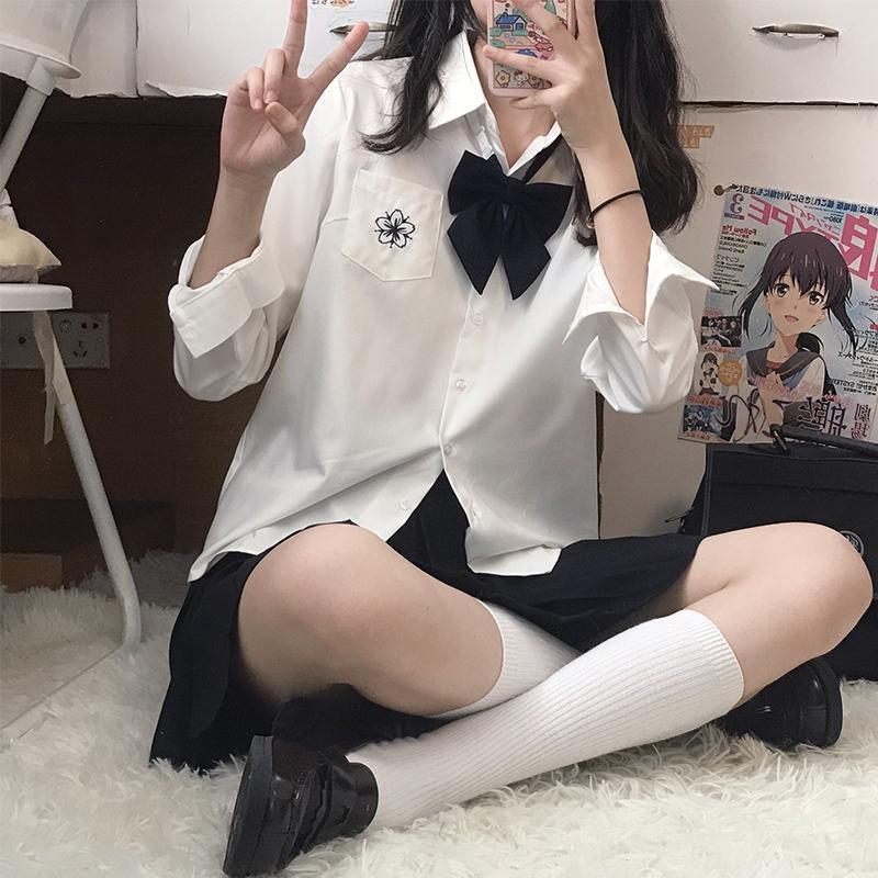 樱木北原创短袖jk上衣白蓝色刺绣