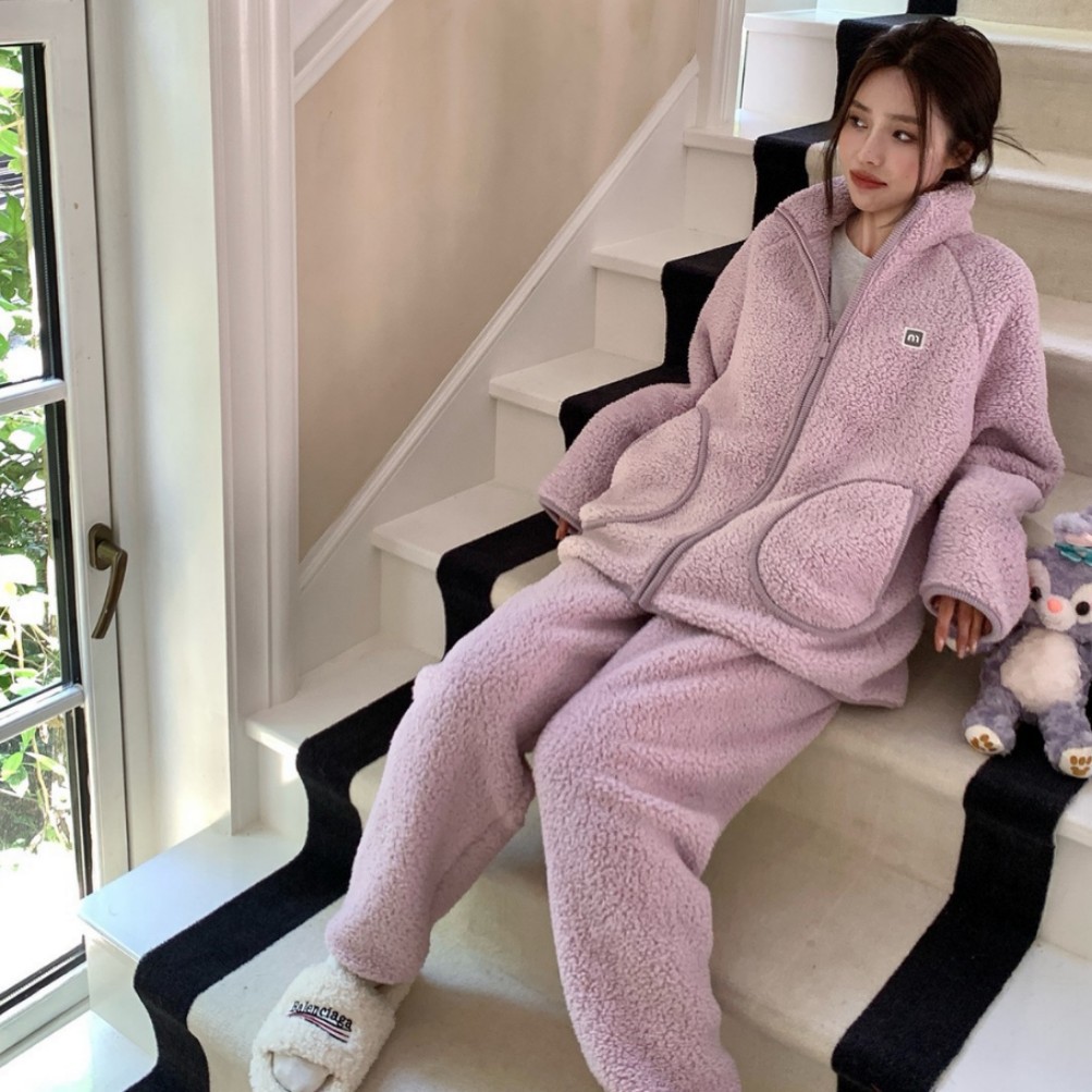 情侣家居服羊羔绒保暖加厚睡衣