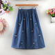 裙子半身牛仔裙2024新款 春季 女装 刺绣松紧腰学生半裙夏半身裙