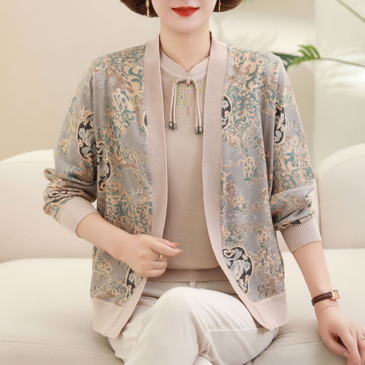妈妈早秋新款开衫毛衣套装中老年女装春秋时尚针织衫中年女士上衣