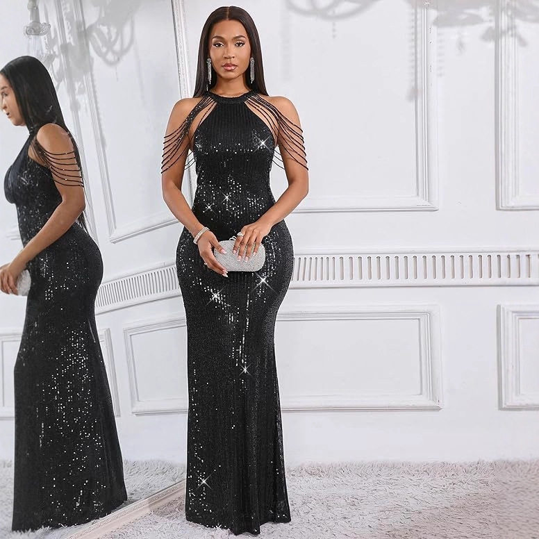 时尚舒适晚礼服女2026新款气场女王宴会鱼尾连衣裙性感走秀连衣裙