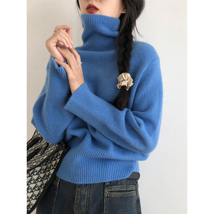 克莱因蓝堆堆领毛衣女秋冬叠穿内搭长袖显白领洋气打底针织上衣