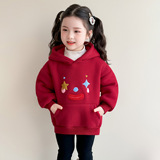 女童连帽卫衣拜年服2025秋冬新款儿童红色加绒衣服女长袖上衣P70，童装卫衣/绒衫，祺妙童装