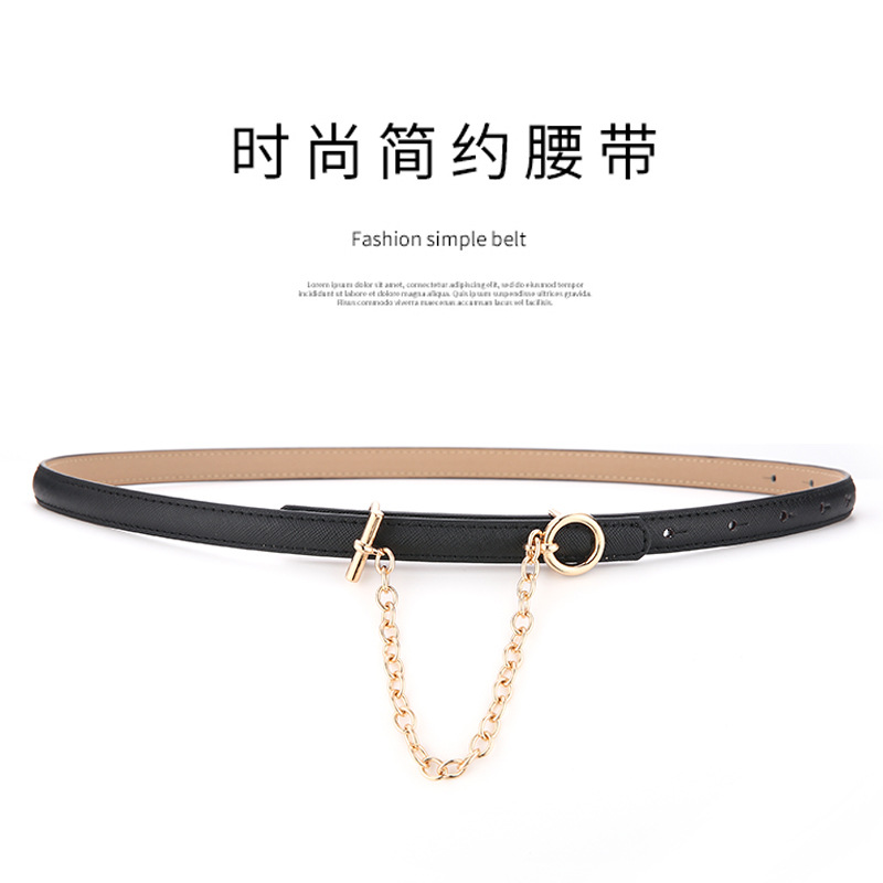 连衣裙装饰细收腰工装腰带黑色百搭系时尚真皮简约裙装小皮带裤带