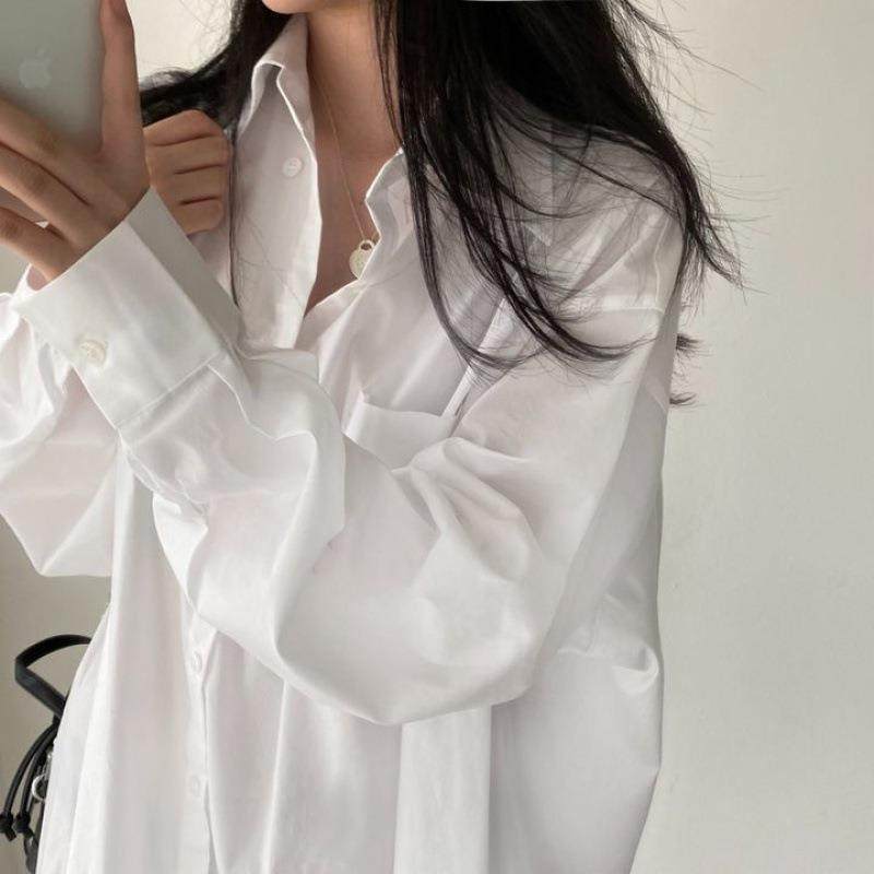 韩国chic 宽松慵懒上衣打底衬女衬衣连衣裙衬衫女式盐系级感