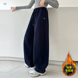 女童秋冬加绒长裤2025年新款腰口撞色卫裤中大童休闲阔腿裤弯刀裤，童装裤子，祺儿童装