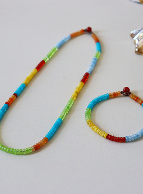 清凉复古个性彩色天然石多巴胺不掉色手链项链女百搭简约轻奢时尚