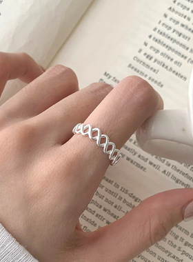 925纯银麻花戒指女款简约时尚潮流级感ins小众开口可调节指环银