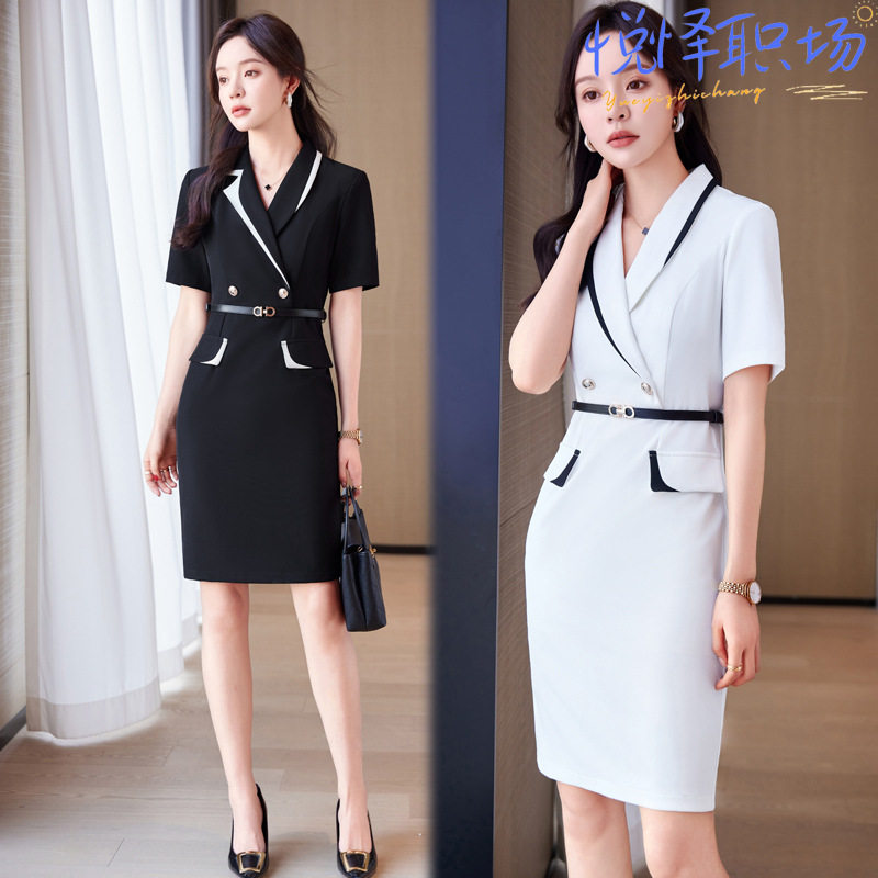 2026高级感西装连衣裙女白色通勤短袖商务行政正装服职业装裙子女