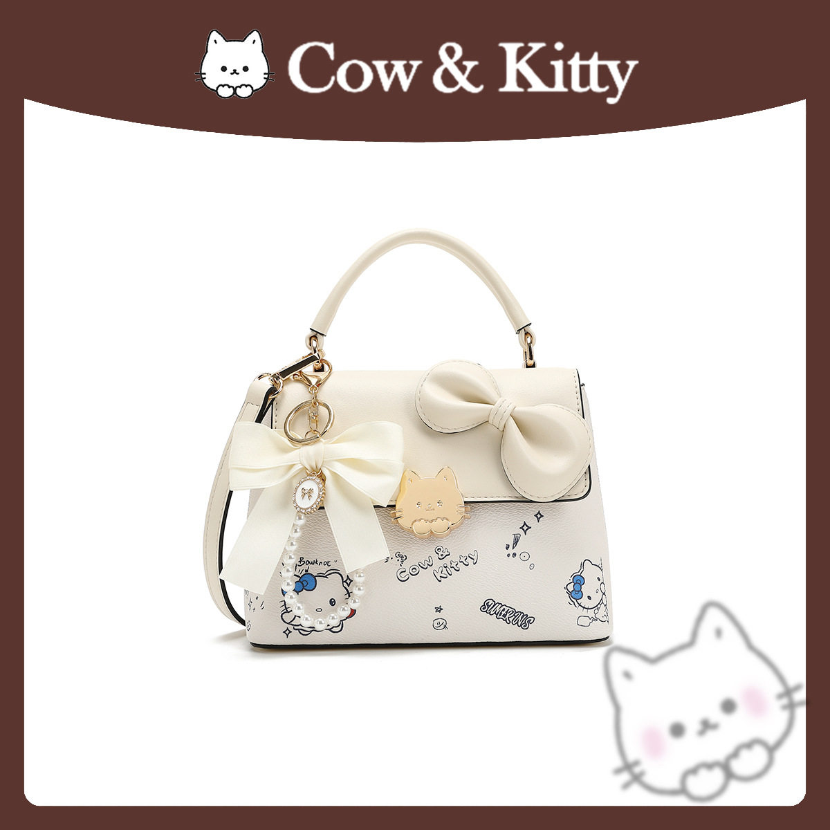 正品Cow&Kitty高级质感甜美蝴蝶结女包百搭手提斜挎通勤女包包