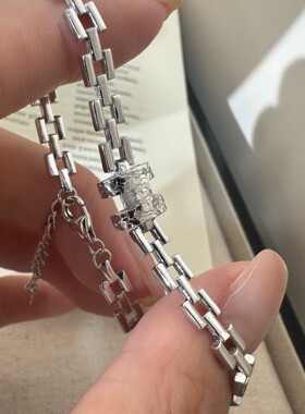 S925纯银碎冰冰字母H手链简约小众设计银饰轻奢级感表带链手饰