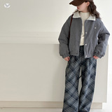 女童冬款韩版夹棉翻领外套女孩时髦加厚保暖夹克衫呢子外套棉服潮，童装外套，祺儿童装