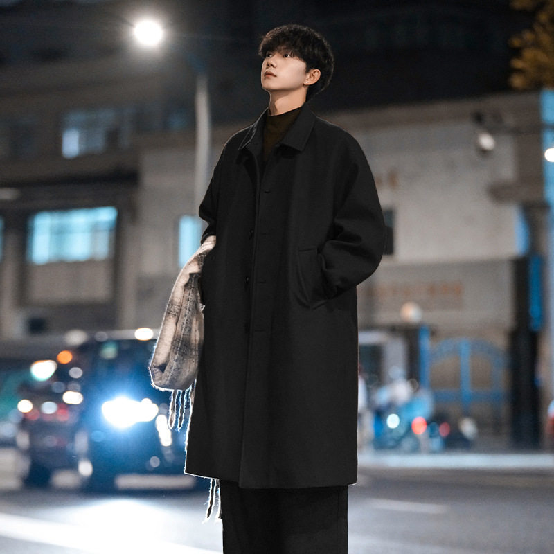 毛呢大衣秋冬季新款翻领加厚宽松质感休闲风衣外套L6019-P95控148，男装风衣，电商A362