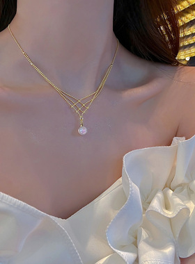 时尚设计感珍珠吊坠项链个性百搭几何级感网红ins风锁骨链颈链