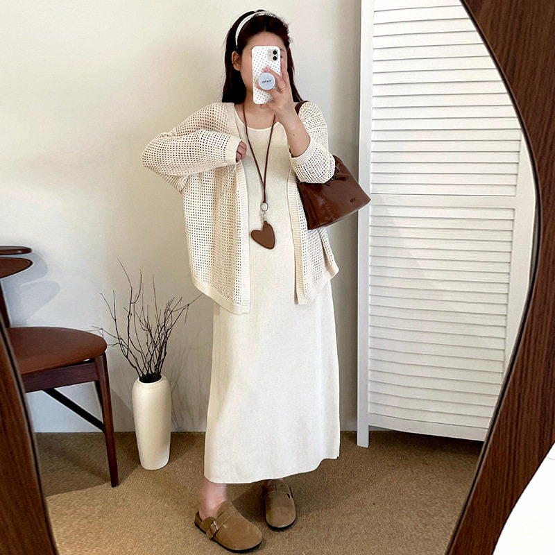 大码女装外套女内搭背心裙套装2025秋款胖mm针织两件套23286乃粒