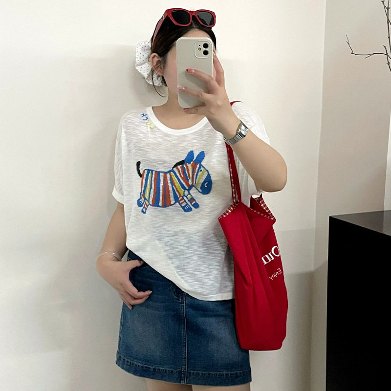 乃粒23961大码女装薄款外搭上衣女针织衫2026夏款胖mm休闲短袖t恤