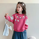 女童卡通加绒卫衣秋冬季2025新款女时尚韩版保暖冬装圆领上衣P61，童装卫衣/绒衫，祺妙童装