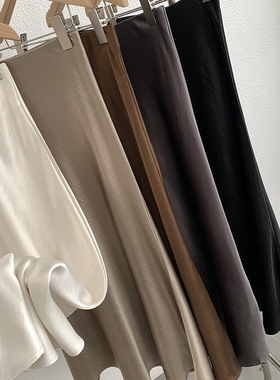 欧玛莱 复古醋酸缎面半身裙女春季级感垂感加厚包臀A字长裙1937