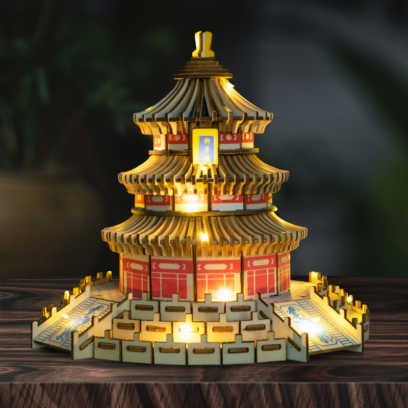 3D木质拼图立体拼板儿童益智模型中国古风建筑难度积木玩具拼装