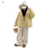 女童2025年冬季新款韩版卫帽航线假两件棉服女孩户外加绒保暖外套，童装棉衣，祺儿童装