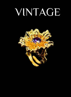 文艺复古立体花卉小众开口戒指