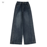 女童2025年冬季新款侧拼柳条工艺线加绒裤女大童冬加厚保暖牛仔裤，童装裤子，祺儿童装