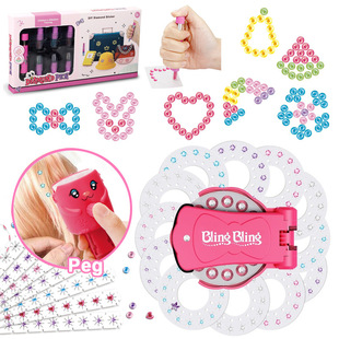 跨境创意钉钻机儿童女孩玩具礼物头发钉钻机闪钻魔发师贴钻机