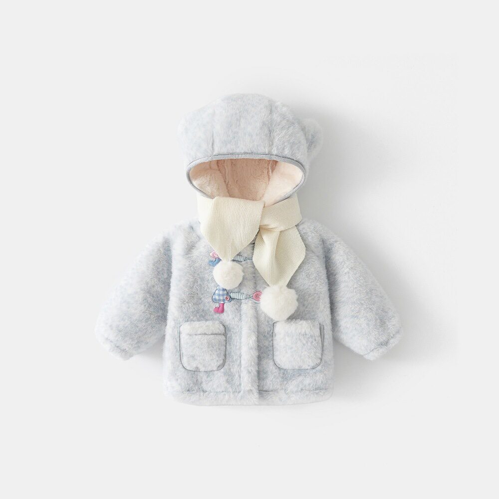 女童冬装外套加绒加厚秋冬款2026新款可爱毛毛衣保暖连帽好看上衣