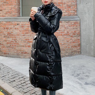 羽绒棉服女免洗中长款2025新款过膝长款收腰显瘦黑色立领大码外套