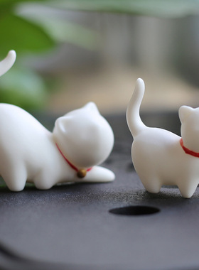 白瓷桌面摆件陶瓷创意茶宠可爱手工招财小猫咪装饰教师节生日礼物