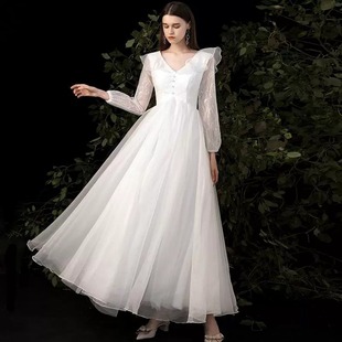 级感轻婚纱温柔恬静可爱森系轻奢蕾丝网纱荷叶边轻婚纱礼服裙