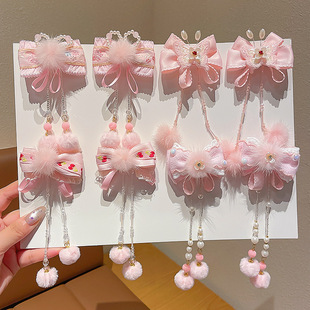 儿童过年汉服头饰女发夹中国风跨年粉色拜年古风女童新年发饰