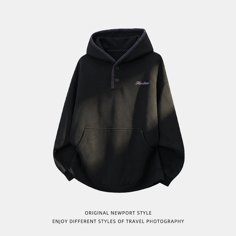 连帽卫衣春款字母刺绣半开领帽衫潮牌廓形外套OW8030-P65控108，女装短外套，电商A362