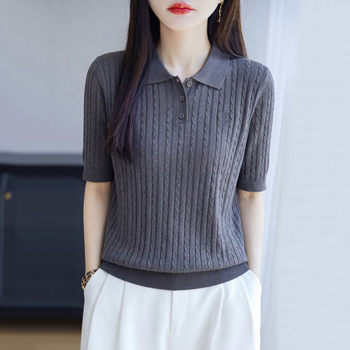 纯色翻领短袖莱赛尔天丝薄款冰丝上衣夏季女士Tt恤潮