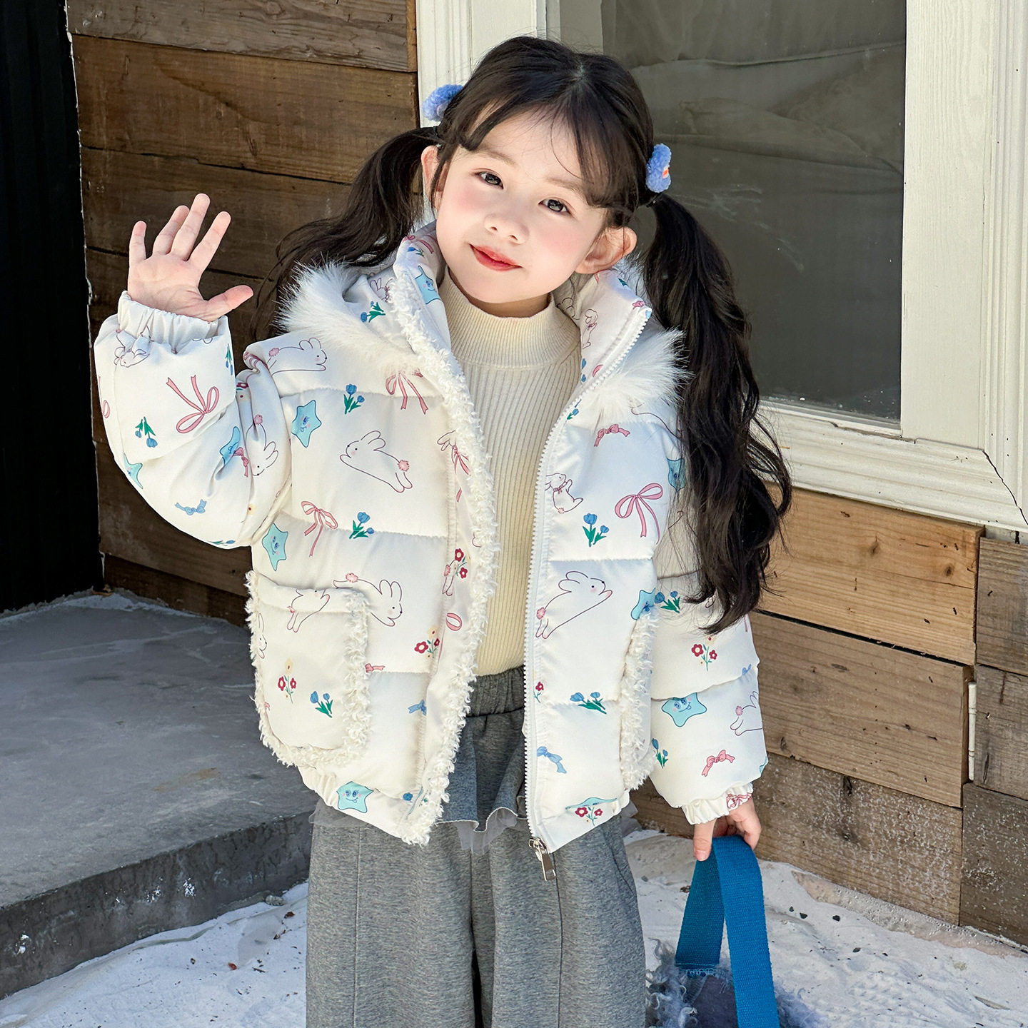 儿童加厚保暖甜美棉袄2025新款冬装连帽棉衣外套女孩保暖棉服P105，童装棉衣，祺妙童装