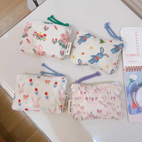 卫生棉收纳可爱兔子迷你棉布袋拉链小布兜零钱包卡包耳机口红袋